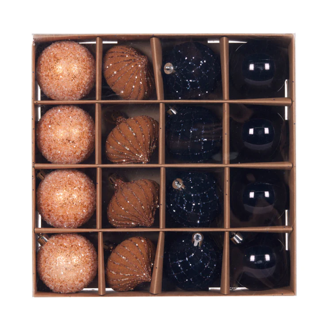 Set/16 Black & Copper Baubles