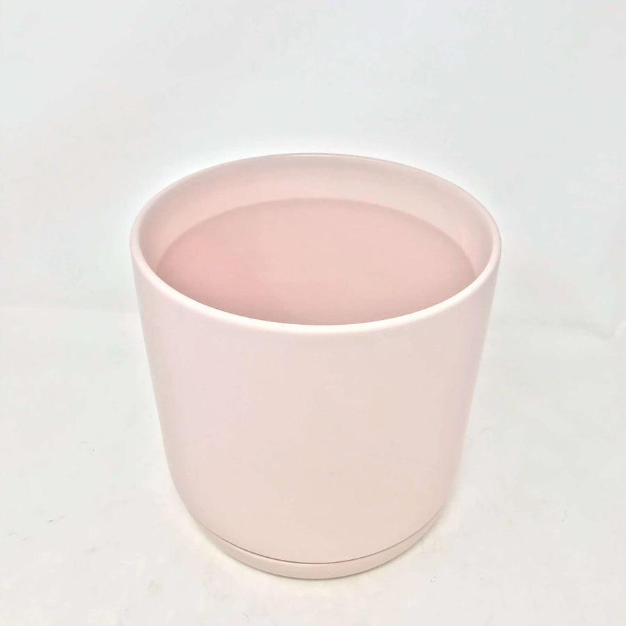 Ceramic pot Oblique Pink with saucer - 13cmD Folia House