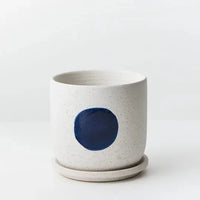 Pot Amega w/saucer - White Blue - 15cmD Folia House